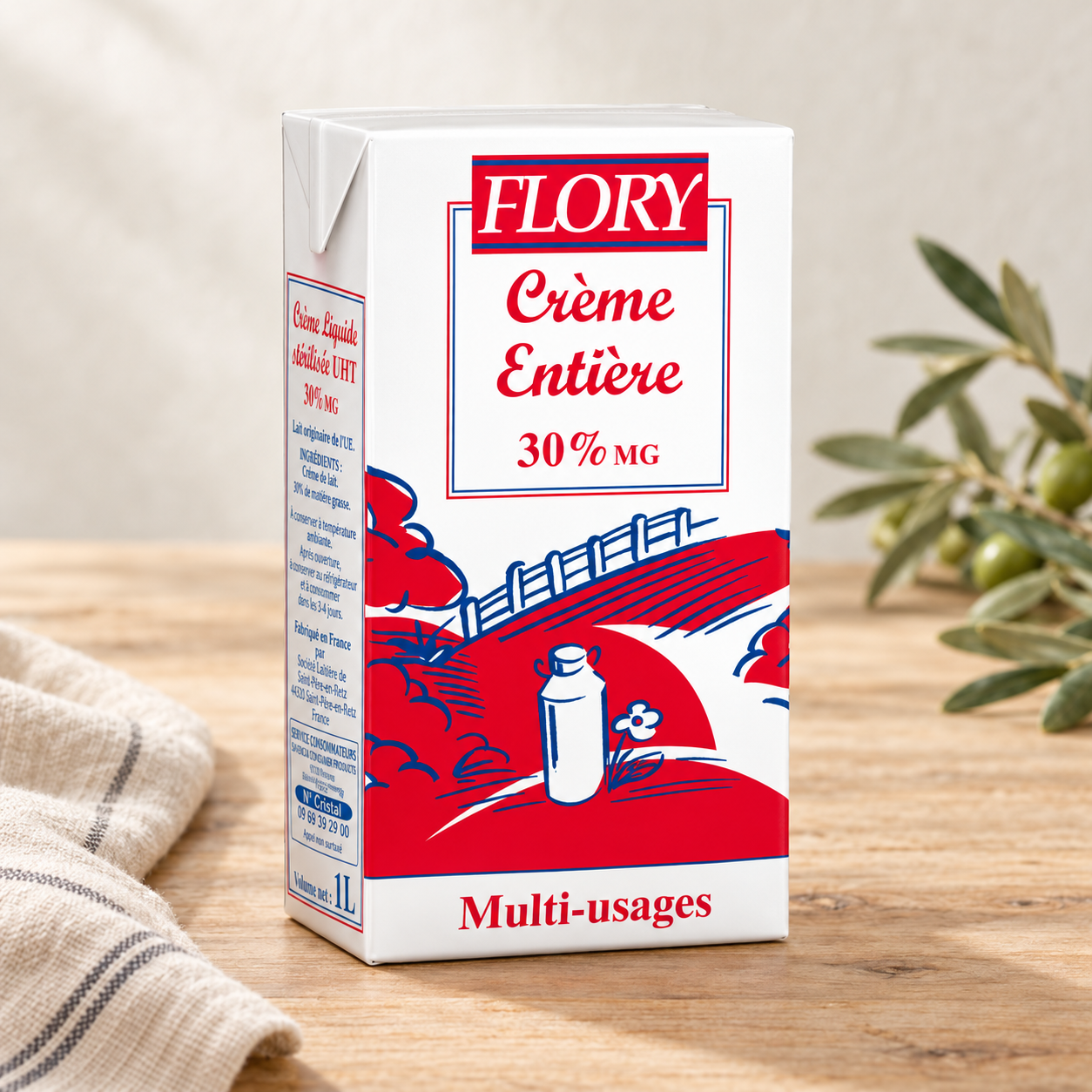 Crème liquide stérilisée U.H.T. multi-usages FLORY 1L